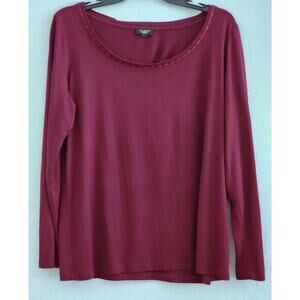 TOP-TALBOTS-Burgundy-Beading-Long Sleeves-Pullover-Scoop Neck-Size LARGE